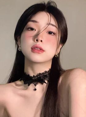 黑色项圈女颈带禁欲系蕾丝万圣节配饰化妆脖子饰品锁骨链choker