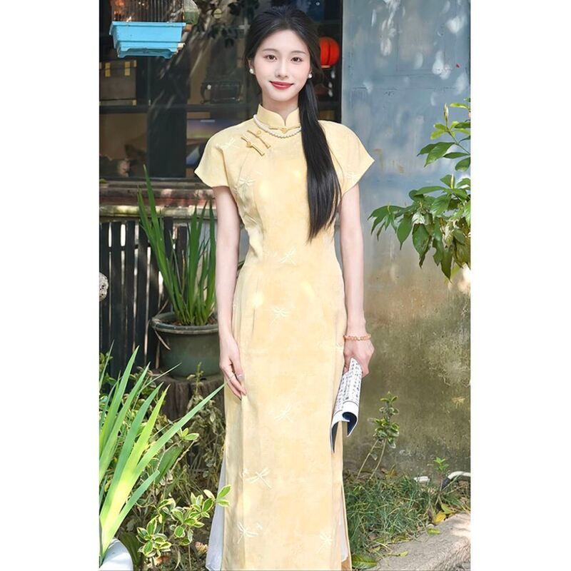新中式民国复古黄色改良旗袍女2025夏季小个子日常穿少女感连衣裙