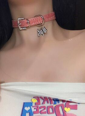 粉色镶钻y2k辣妹甜酷脖颈环choker颈链项圈朋克风锁骨链女项链狗