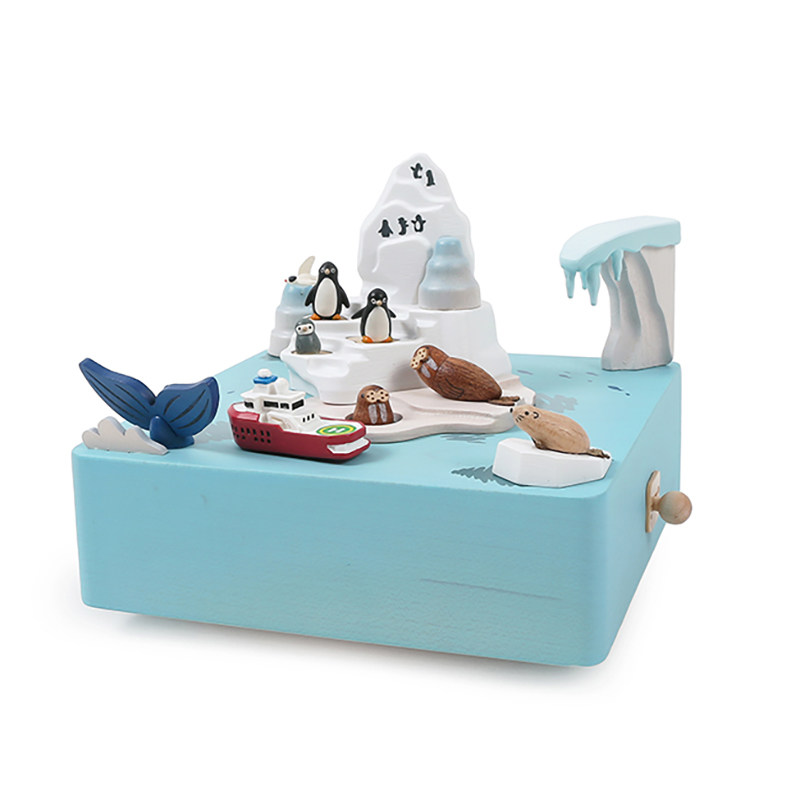 JEANCARD WOODEN ANTARCTIC OCEAN MUSIC BOX PENGUIN SEAL HEALING MUSIC BOX KIDS MEN AND WOMEN BIRTHDAY GIFTS