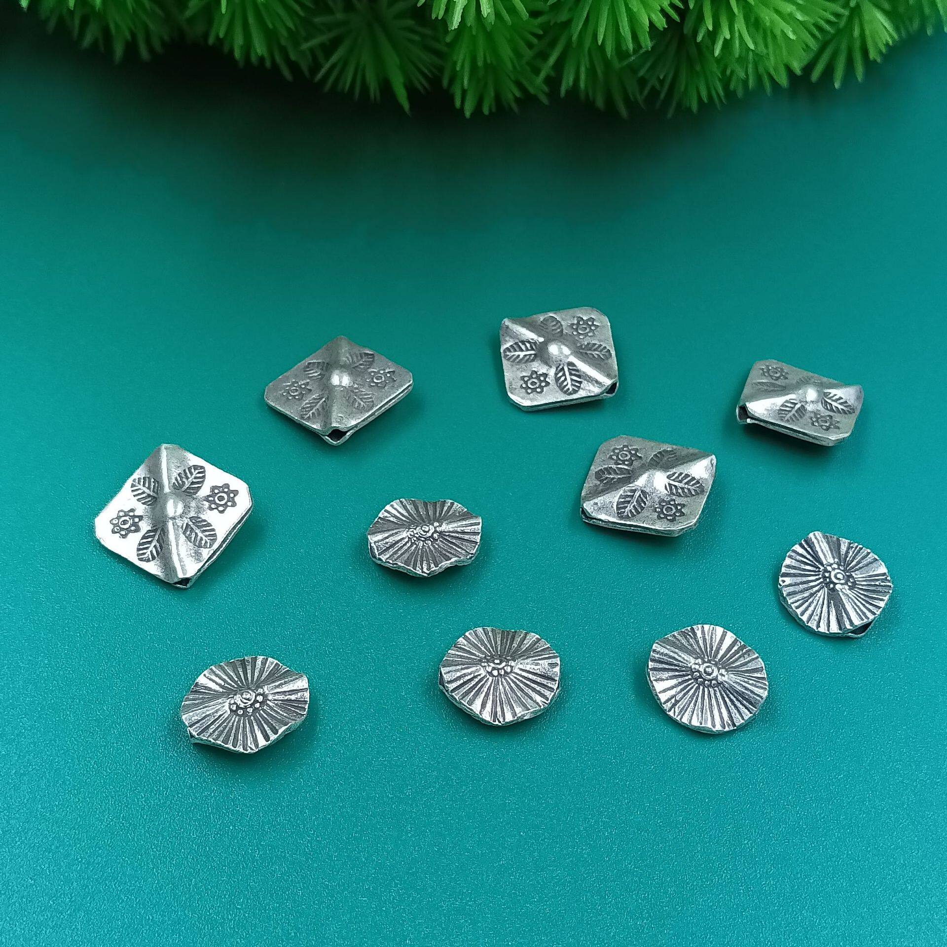 치앙마이 태국 수제 실버 부채 모양의 태국 실버 DIY 액세서리 복고풍 펜던트 민족 스타일 팔찌 귀걸이 액세서리