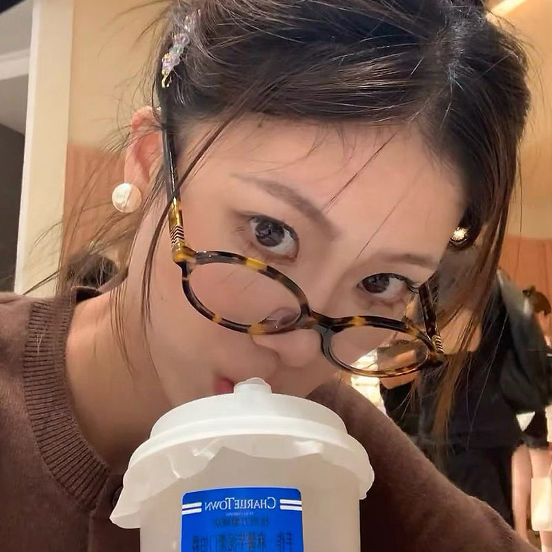 新款椭圆小框防蓝光老花镜男女张元英书呆子时尚复古眼镜玳瑁豹纹