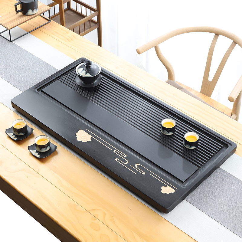 天然乌金石茶盘整块家用现代简约一体式高档客厅轻奢茶台石头单盘