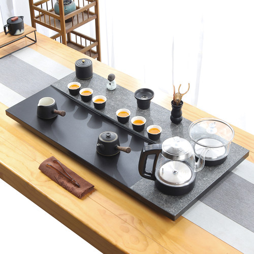 天然整块乌金石茶盘整套茶具套装家用高档全自动一体烧水壶茶台盘