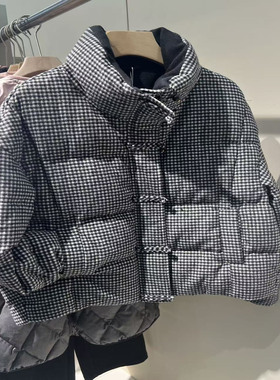 018R961商场同款时尚宽松短款格子羽绒服保暖外套2025冬季新款女