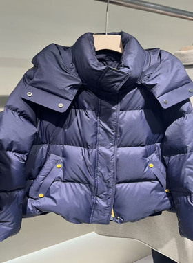 043R009商场同款时尚气质短款连帽白鸭绒羽绒服外套2025冬新款女