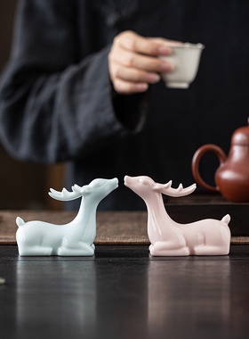 陶瓷造景可爱茶桌小鹿茶宠摆件