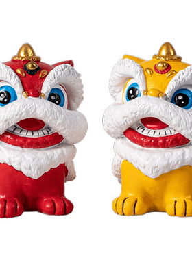 树脂招财进宝新中式桌面醒狮舞狮