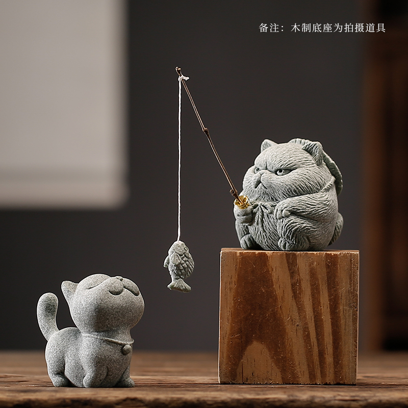 青砂石造景可爱桌面小猫咪装饰品