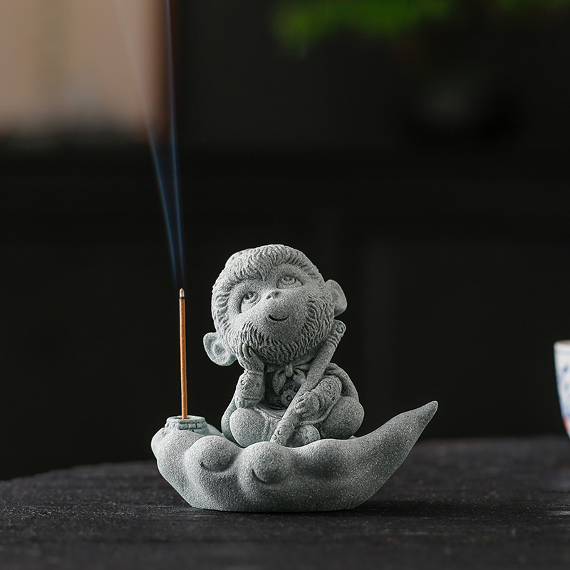 创意孙悟空可爱小猴子线香插茶宠摆件齐天大圣香薰炉桌面造景装饰