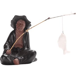 禅意姜太公钓鱼茶宠摆件钓鱼翁线香插盆栽鱼缸造景客厅桌面装饰品