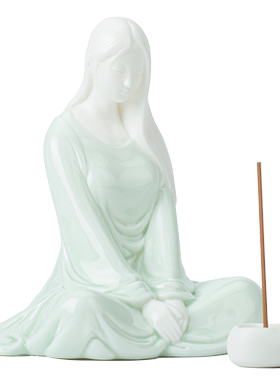 人物仕女陶瓷中式风瑜伽桌面摆件