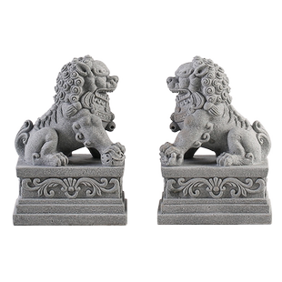 创意福瑞石狮子一对青砂石摆件茶宠盆景鱼缸造景桌面门厅阳台装饰