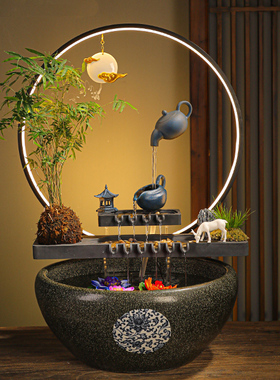 流水循环水办公室客厅桌面景观鱼缸招财生财创意家居装饰礼品