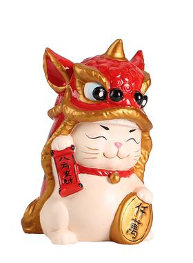 中式风陶瓷舞狮八方来财酒柜摆件