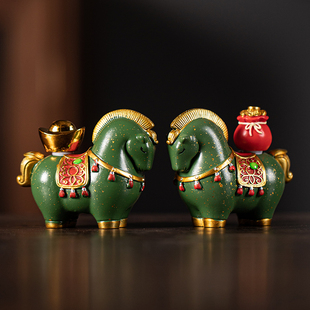 创意绿马元宝可旋转茶宠摆件国潮马上有钱招财礼品办公室桌面装饰