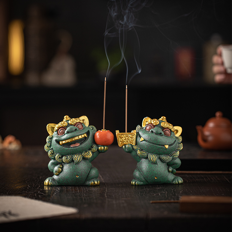 青砂石线香插新中式桌面风狮爷