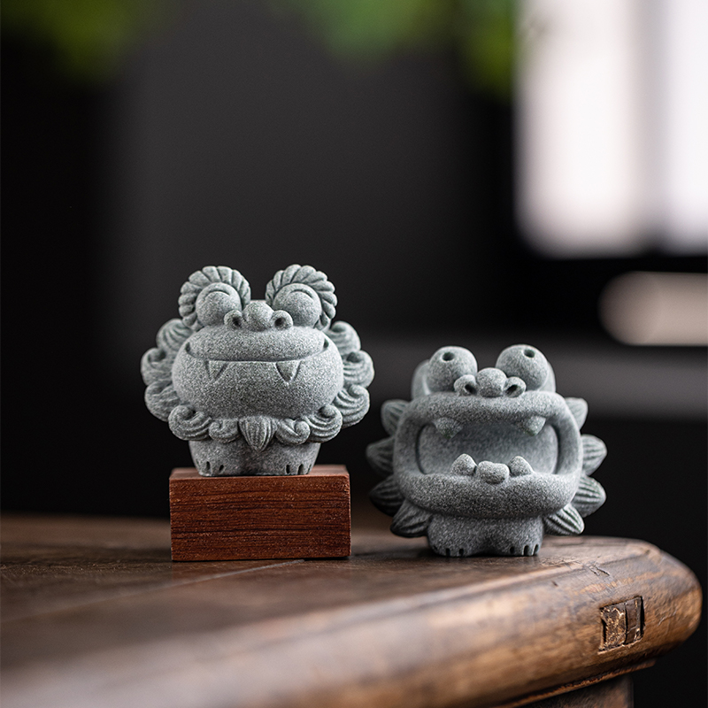 青砂石笔架可爱茶桌石狮子装饰品