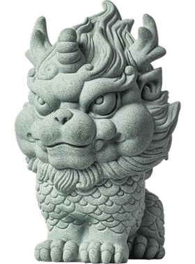 青砂石招财国潮桌面大号麒麟摆件