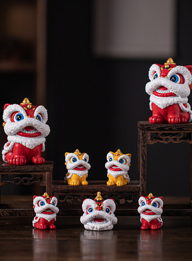 国潮喜庆小醒狮摆件高级感小众桌面装饰品创意舞狮招财萌宠送礼物