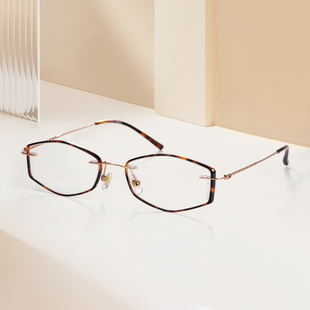 玛莎琪女士无框眼镜玳瑁豹纹边框装饰小框时尚文艺复古轻盈M8046