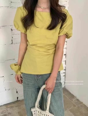2025夏季新款韩版时尚百搭显瘦一字领短袖衬衫女设计感小众上衣