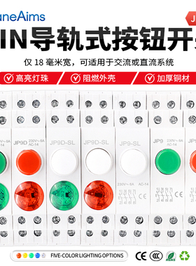 按钮开关导轨式安装24V220V自复自锁点动红色绿色电源信号带灯12V