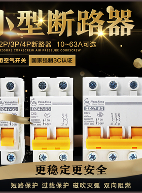 3C认证 小型断路器DZ47-63  家用短路过载保护空气开关1P2P3P4P
