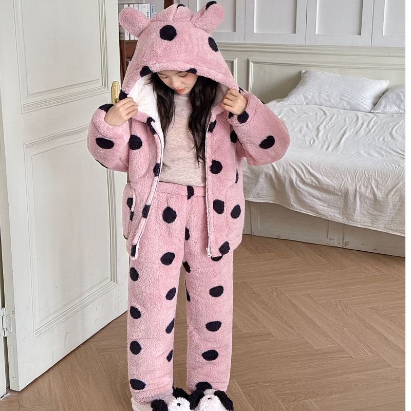 新款女童家居服秋冬季女孩加绒加厚睡衣中大童宝宝珊瑚绒保暖套装