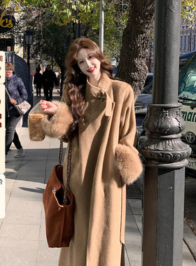 现货40券【晚颂大衣】法式复古高级双面呢气质立领长款全羊毛大衣