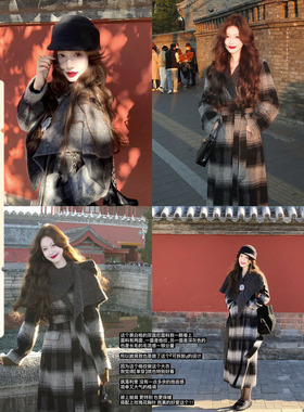 现货150券【雪境】斗篷披肩气质轻奢羊毛双面呢外套格纹大衣冬季