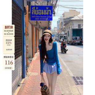 夏休闲显瘦蓬蓬半身裙 假日感拼接花苞裙裤 吃绿色菜 薄荷巧心糖