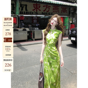 温柔新中式 翠蝶韵 抽褶收腰显瘦显白旗袍连衣裙 券 领10元