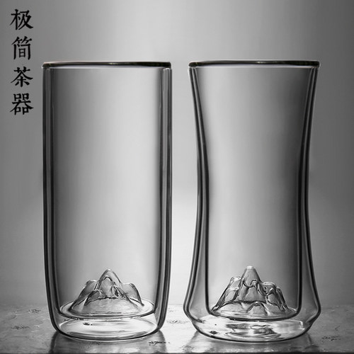 山峦双层隔热玻璃杯喝水
