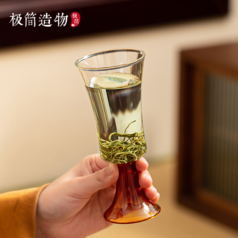 高脚玻璃茶杯酒杯绿茶专用品茗茶具家用创意高颜值杯子闻香品茶杯