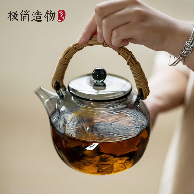 锤纹提梁壶加厚高硼硅玻璃壶