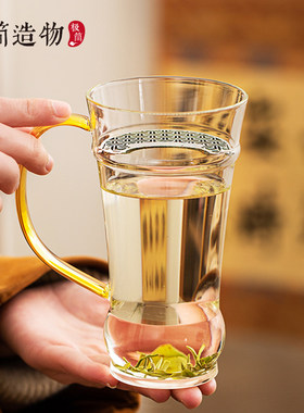 透明玻璃杯带把手耐热高温绿茶杯