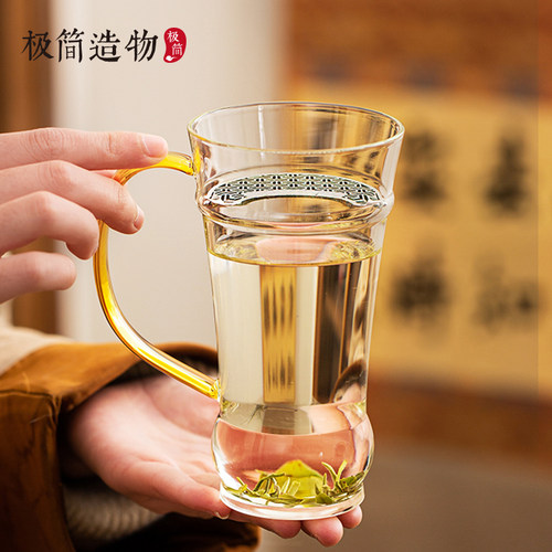 透明玻璃杯带把手耐热高温绿茶杯