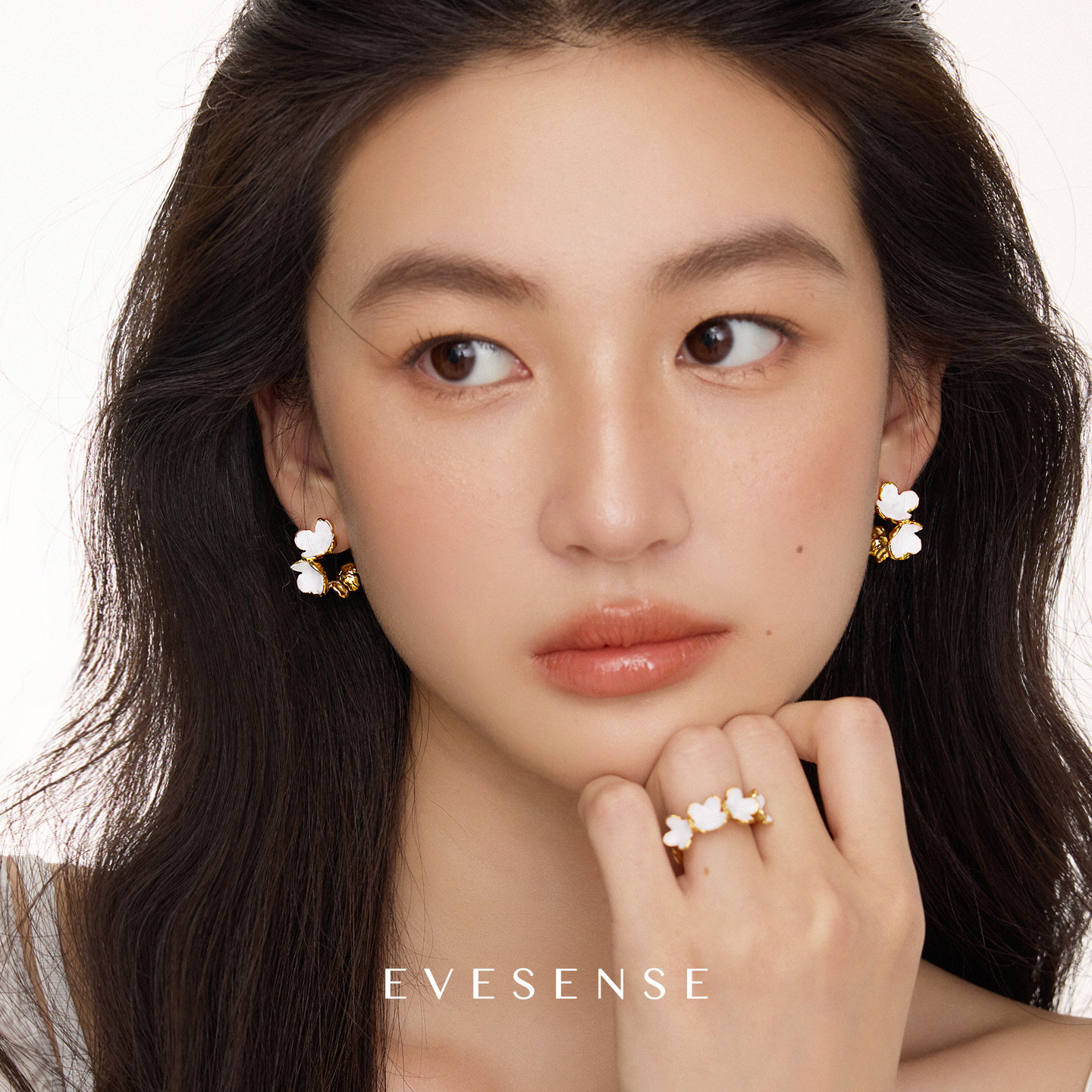 EVESENSE花园系列白色珐琅花簇耳圈高级感法式花朵耳环原创耳饰女