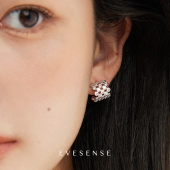 EVESENSE克拉系列高级闪钻网状耳钉轻奢银色简约耳圈新款 精致耳环