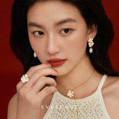 EVESENSE中古感珐琅花卉天然珍珠耳饰原创小众复古高级感长款 耳环