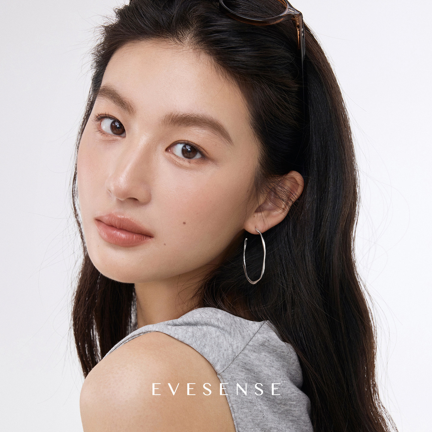 EVESENSE银色波纹大号耳圈高级感简约大圈圈耳环素圈波浪925银针