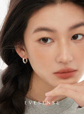EVESENSE原创破碎系列镶钻高级感圈圈耳钉简约轻奢耳环925银耳针