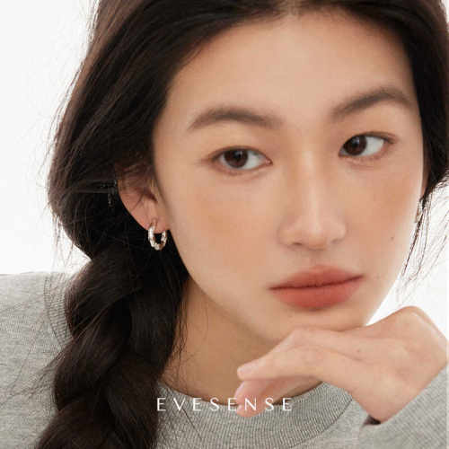 破碎镶钻素圈耳扣女生耳环