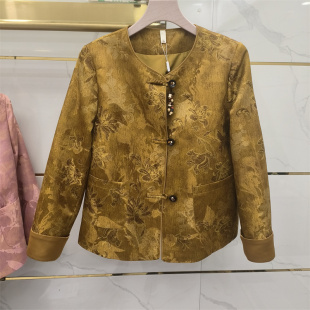 新中式 厂家直销 缎面提花短外套女盘扣气质复古上衣中年妈妈装