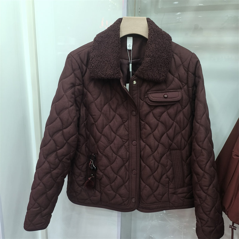 专柜正品洋气简约妈妈短款翻毛领棉服2025中年女装时尚棉衣外套