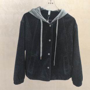 休闲连帽拼接短外套女春季 宽松夹克洋气百搭上衣