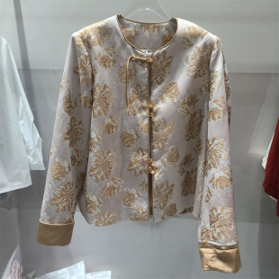 新中式 提花盘扣外套女圆领气质高级感复古国风上衣中年妈妈女装