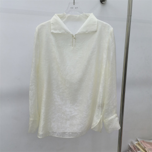 通勤风白色半开襟衬衫 宽松显瘦百搭上衣 女长袖