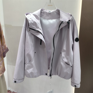 上衣实体同款 百搭拉链夹克时尚 休闲风连帽短外套女春季 韩版